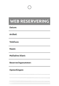 WEB RESERVERINGS KAART PRIVATE LABEL